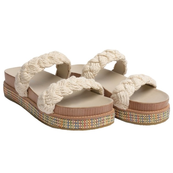 Johnny Was Braided Rope Sandals Cream Size 10 NIB NEW Bohemian Platform Coastal - Picture 1 of 16